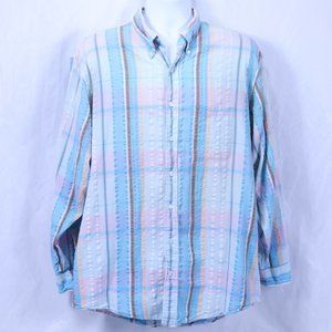 Jacob Miller Plaid Stripe Long Sleeve Casual Button-Down Shirt Large - Measured